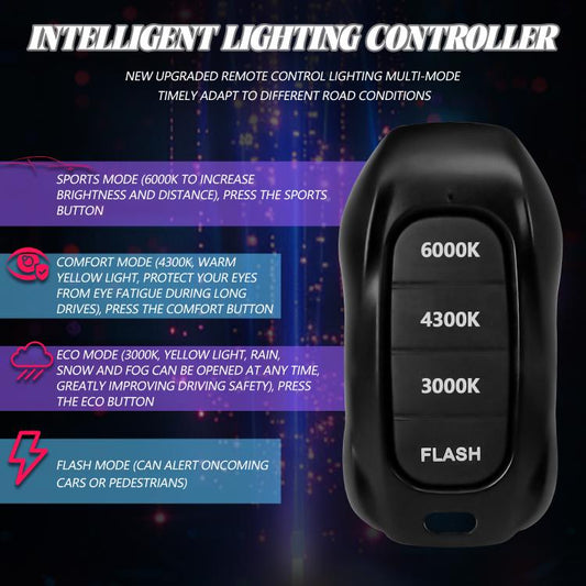 H4 2pcs/Pack 60W 8000LM 6000K Three Color Remote Control Car LED Headlight Bulb - LED Headlamps by buy2fix | Online Shopping UK | buy2fix