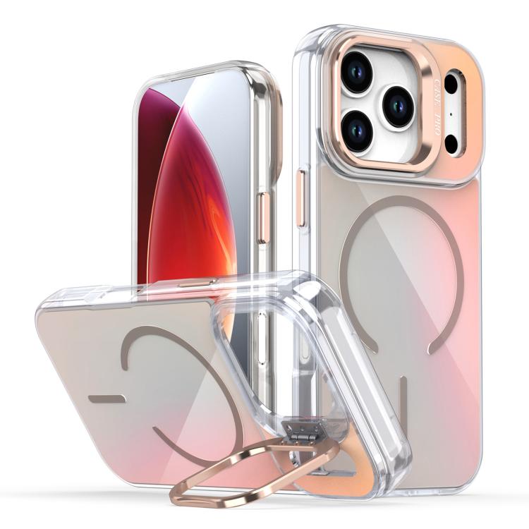 For iPhone 17 Pro Gradient Discolor Lens Kickstand Magsafe Phone Case(Desert Gold) - iPhone 17 Pro Cases by buy2fix | Online Shopping UK | buy2fix