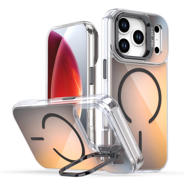 For iPhone 17 Pro Gradient Discolor Lens Kickstand Magsafe Phone Case(Black) - iPhone 17 Pro Cases by buy2fix | Online Shopping UK | buy2fix