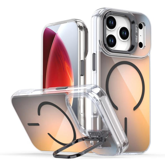 For iPhone 17 Pro Gradient Discolor Lens Kickstand Magsafe Phone Case(Black) - iPhone 17 Pro Cases by buy2fix | Online Shopping UK | buy2fix