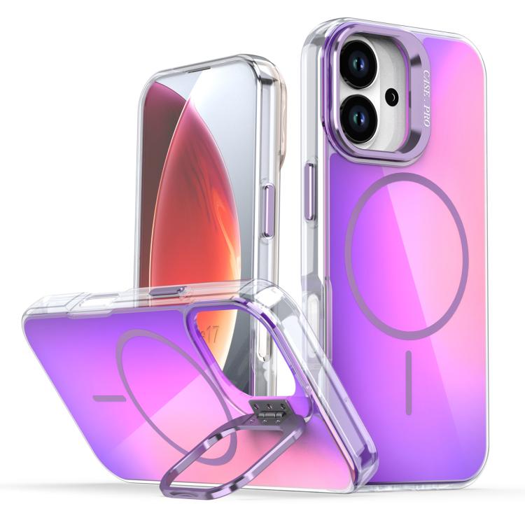 For iPhone 17 Gradient Discolor Lens Kickstand Magsafe Phone Case(Purple) - iPhone 17 Cases by buy2fix | Online Shopping UK | buy2fix