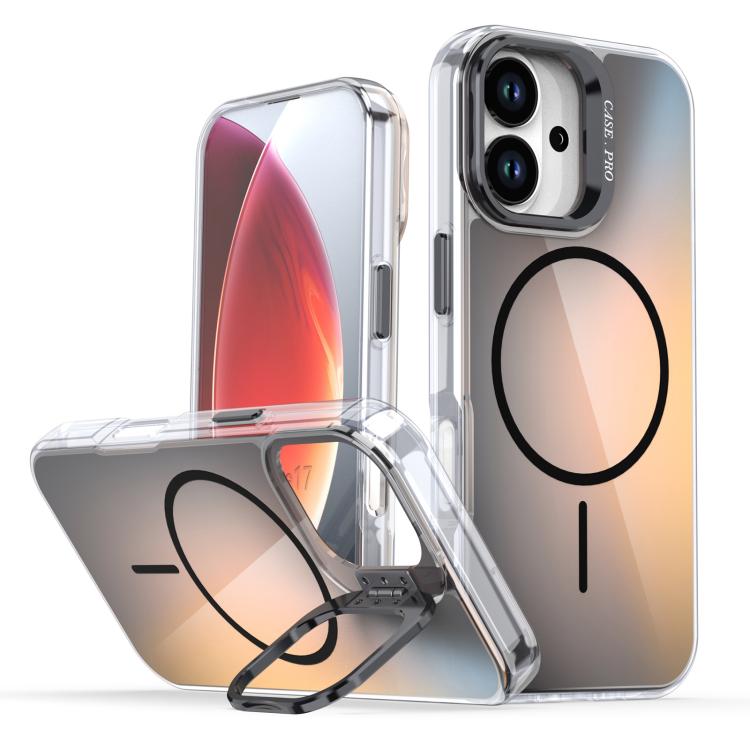 For iPhone 17 Gradient Discolor Lens Kickstand Magsafe Phone Case(Black) - iPhone 17 Cases by buy2fix | Online Shopping UK | buy2fix