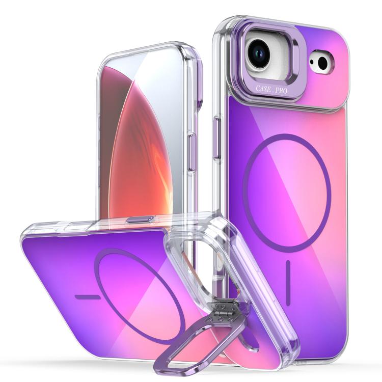 For iPhone Air Gradient Discolor Lens Kickstand Magsafe Phone Case(Purple) - iPhone Air Cases by buy2fix | Online Shopping UK | buy2fix