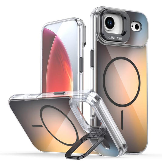 For iPhone Air Gradient Discolor Lens Kickstand Magsafe Phone Case(Black) - iPhone Air Cases by buy2fix | Online Shopping UK | buy2fix