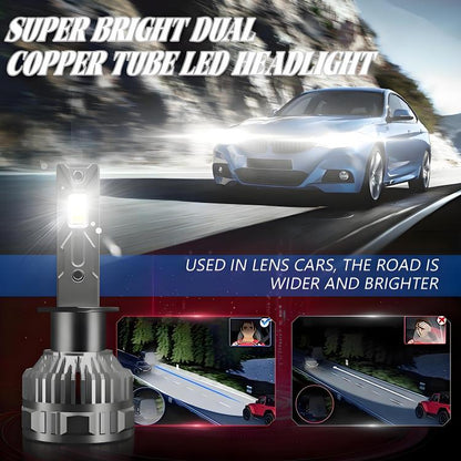 H1 2pcs/Pack 50W 6000LM 6000K Car Double Copper Tube LED Headlight Bulb(Gun Color) - LED Headlamps by buy2fix | Online Shopping UK | buy2fix