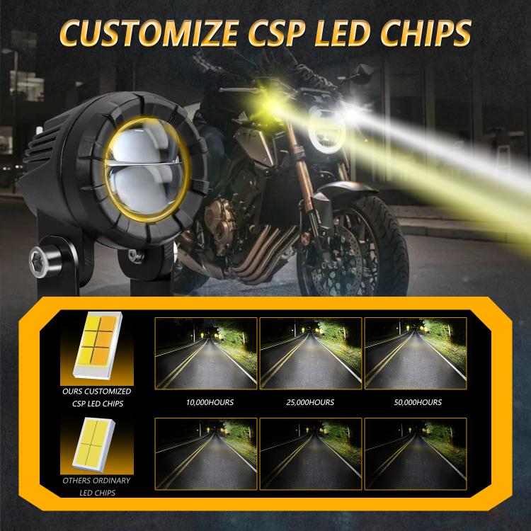 30W 3000LM 6000K Motorcycle Dual Lens LED Spotlight with Control Cable Set(Black) - Headlights by buy2fix | Online Shopping UK | buy2fix
