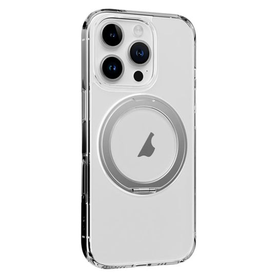For iPhone 16 Pro Max ROCK JingDun Series Clear Rotating MagSafe Holder PC Hybrid TPU Phone Case(Transparent)