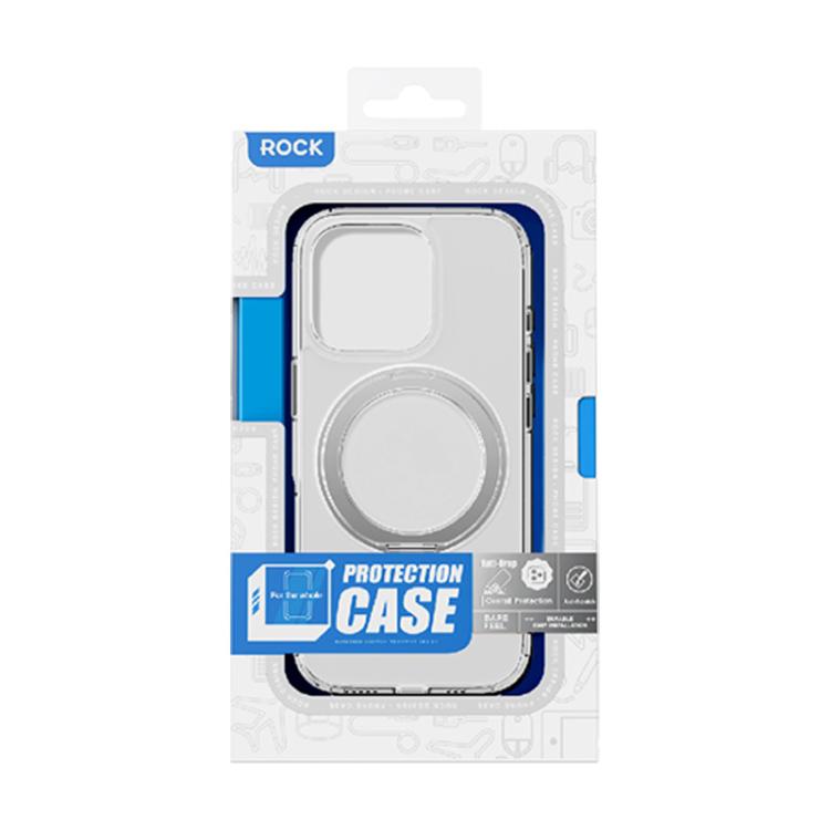 For iPhone 16 Pro ROCK JingDun Series Clear Rotating MagSafe Holder PC Hybrid TPU Phone Case(Transparent) - iPhone 16 Pro Cases by ROCK | Online Shopping UK | buy2fix