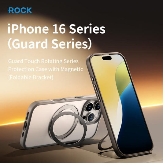 For iPhone 16 Pro Max ROCK YouDun Series Skin Feel Rotating MagSafe Holder PC Hybrid TPU Phone Case(Grey) - iPhone 16 Pro Max Cases by ROCK | Online Shopping UK | buy2fix