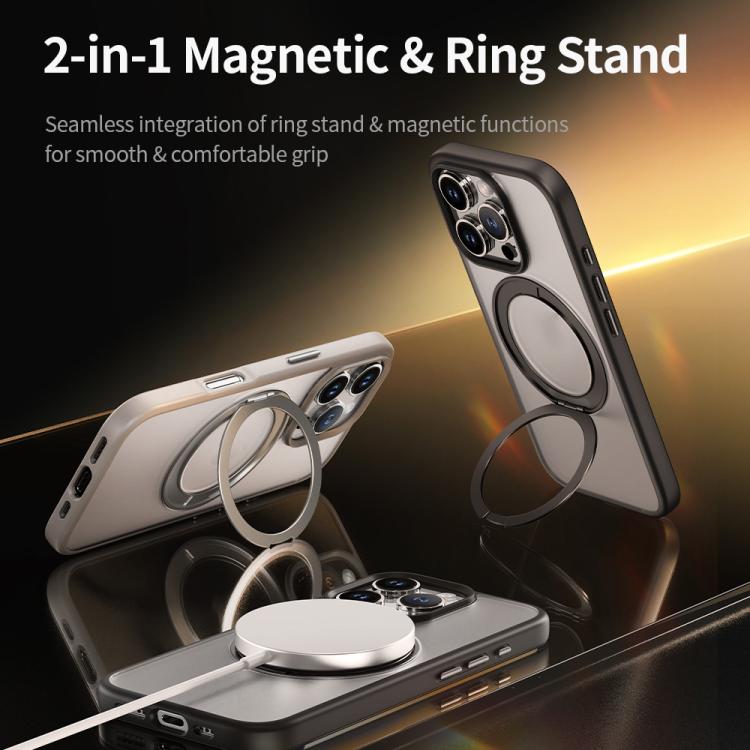 For iPhone 16 Pro Max ROCK YouDun Series Skin Feel Rotating MagSafe Holder PC Hybrid TPU Phone Case(Grey) - iPhone 16 Pro Max Cases by ROCK | Online Shopping UK | buy2fix