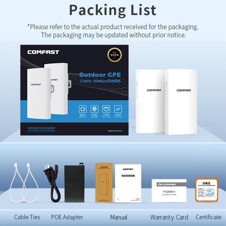 COMFAST CF-E112N V2 2.4GHz 300Mbps 9dBi Monitoring Bridge Set, Plug:EU Plug - Wireless Routers by COMFAST | Online Shopping UK | buy2fix