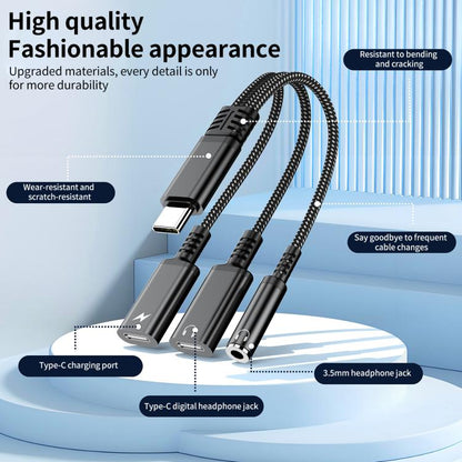 Type-C to 3.5mm and Type-C Charging Audio Adapter Cable(Black) - Earphone Adapter by buy2fix | Online Shopping UK | buy2fix