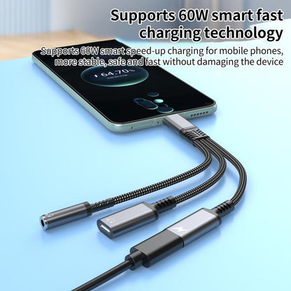 Type-C to 3.5mm and Type-C Charging Audio Adapter Cable(Black) - Earphone Adapter by buy2fix | Online Shopping UK | buy2fix