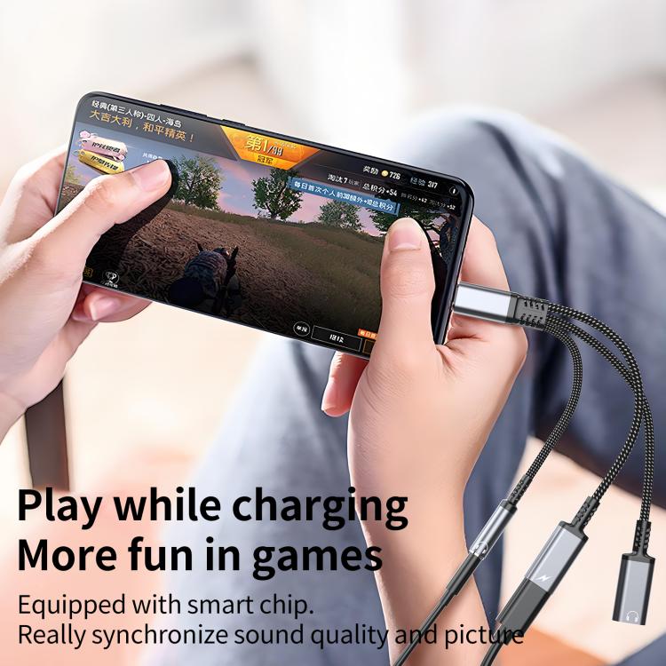 Type-C to 3.5mm and Type-C Charging Audio Adapter Cable(Grey) - Earphone Adapter by buy2fix | Online Shopping UK | buy2fix