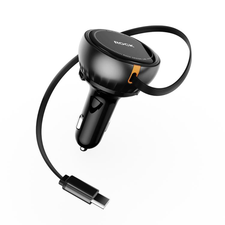 ROCK H30 45W USB-A Type-C Ports Car Charger with Retractable Type-C Cable(Black) - Car Charger by ROCK | Online Shopping UK | buy2fix