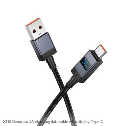 hoco X118 Generous 1m 5A Fast Charging Data Cable with Display, Interface:USB to Type-C(Black) - USB-C & Type-C Cable by hoco | Online Shopping UK | buy2fix