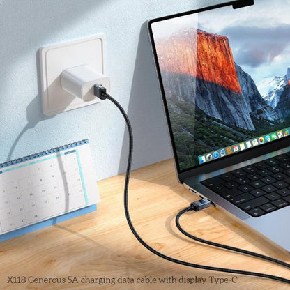 hoco X118 Generous 1m 5A Fast Charging Data Cable with Display, Interface:USB to Type-C(Black) - USB-C & Type-C Cable by hoco | Online Shopping UK | buy2fix