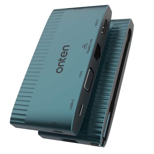 Onten 6 in 1 USB-C Multi-function Docking Station, HDTV+VGA+RJ45 Gigabit +USB-C Data +USB-C PD 3.0+USB 3.0(Green) - USB 3.0 HUB by Onten | Online Shopping UK | buy2fix