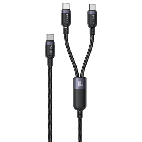 Yesido CA92 100W 5A USB-C / Type-C to Dual Type-C 2 in 1 Charging Cable, Length:1.2m(Black)