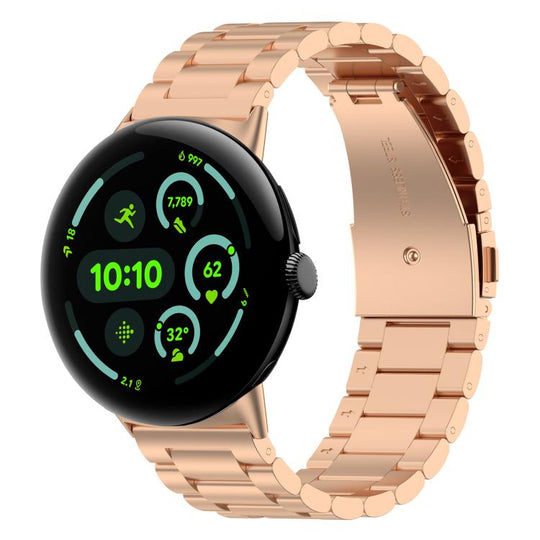 For Google Pixel Watch 5 / 4 / 3 45mm xDfind Three Beads Quick Release Metal Watch Band(Rose Gold)