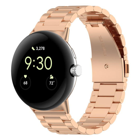 For Google Pixel Watch 5 / 4 / 3 / 2 / 1 41mm xDfind Three Beads Quick Release Metal Watch Band(Rose Gold)