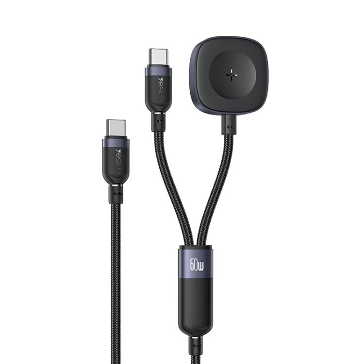 Yesido CA136C 60W USB-C / Type-C to Type-C & iWatch 2 in 1 Charging Cable, Length:1.2m(Black) - Charger / Holder by Yesido | Online Shopping UK | buy2fix