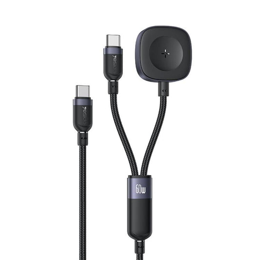 Yesido CA136C 60W USB-C / Type-C to Type-C & iWatch 2 in 1 Charging Cable, Length:1.2m(Black) - Charger / Holder by Yesido | Online Shopping UK | buy2fix