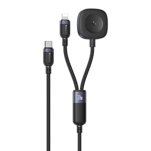 Yesido CA136L 27W USB-C / Type-C to 8 Pin & iWatch 2 in 1 Charging Cable, Length:1.2m(Black) - Charger / Holder by Yesido | Online Shopping UK | buy2fix