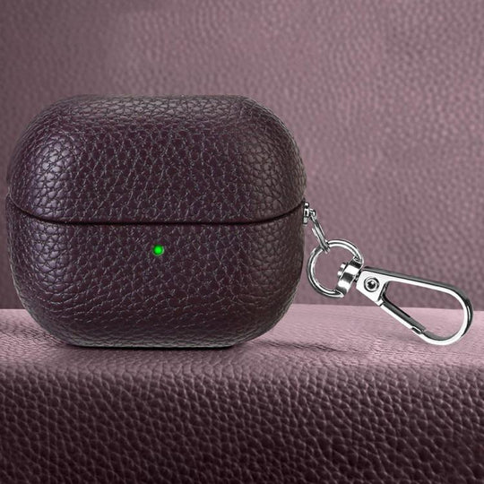 For Samsung Galaxy Buds 3 / 3 Pro Litchi Texture PU Earphones Case with Hook(Dark Purple)