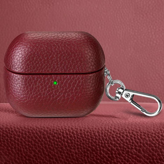 For Samsung Galaxy Buds 3 / 3 Pro Litchi Texture PU Earphones Case with Hook(Wine Red)