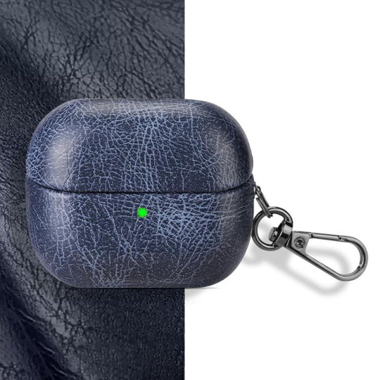 For Samsung Galaxy Buds 3 / 3 Pro Retro Crazy Horse Texture PU Earphones Case with Hook(Blue)