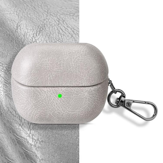 For Samsung Galaxy Buds 3 / 3 Pro Retro Crazy Horse Texture PU Earphones Case with Hook(Beige White)