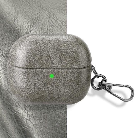 For Samsung Galaxy Buds 3 / 3 Pro Retro Crazy Horse Texture PU Earphones Case with Hook(Dark Grey)