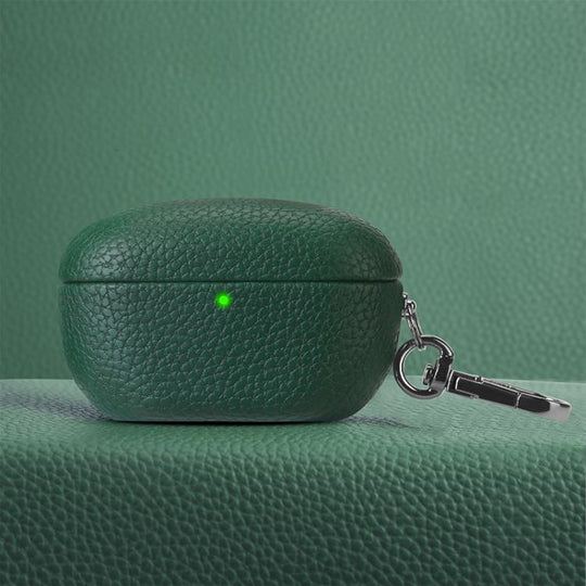 For Sony WF-1000XM5 Litchi Texture PU Earphones Case with Hook(Dark Green)