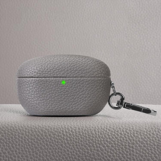 For Sony WF-1000XM5 Litchi Texture PU Earphones Case with Hook(Haze Grey)