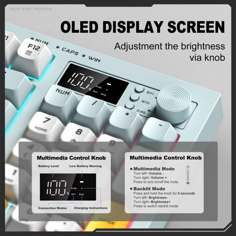 ONIKUMA G80 Bluetooth 2.4G Wired Silent Silver Membrane Keyboard(Green) - Wireless Keyboard by ONIKUMA | Online Shopping UK | buy2fix