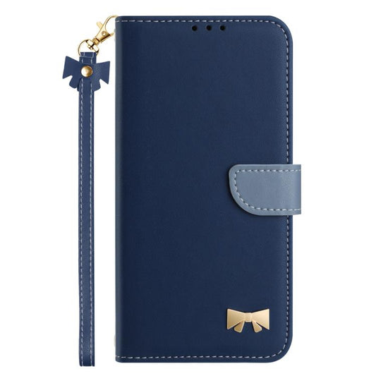 For iPhone Air Metal Bow Leather Phone Case with Hand Strap(Dark Blue) - iPhone Air Cases by buy2fix | Online Shopping UK | buy2fix