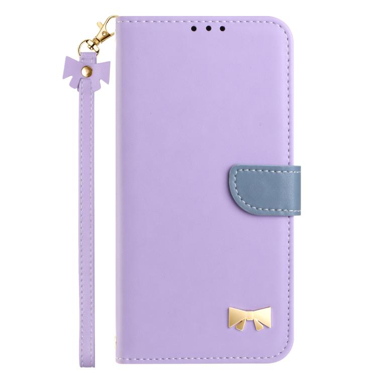 For iPhone Air Metal Bow Leather Phone Case with Hand Strap(Purple) - iPhone Air Cases by buy2fix | Online Shopping UK | buy2fix