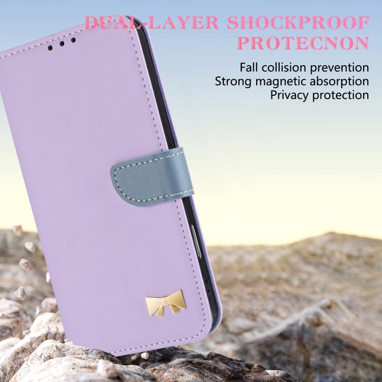 For iPhone Air Metal Bow Leather Phone Case with Hand Strap(Purple) - iPhone Air Cases by buy2fix | Online Shopping UK | buy2fix