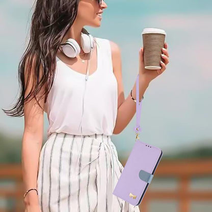 For iPhone Air Metal Bow Leather Phone Case with Hand Strap(Purple) - iPhone Air Cases by buy2fix | Online Shopping UK | buy2fix