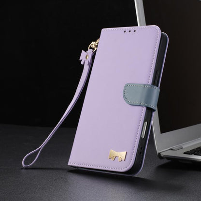 For iPhone Air Metal Bow Leather Phone Case with Hand Strap(Purple) - iPhone Air Cases by buy2fix | Online Shopping UK | buy2fix