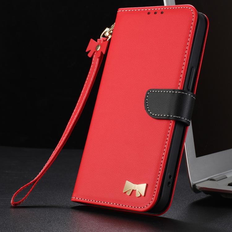 For Google Pixel 10 Pro XL / 9 Pro XL Metal Bow Leather Phone Case with Hand Strap(Red) - Google Cases by buy2fix | Online Shopping UK | buy2fix