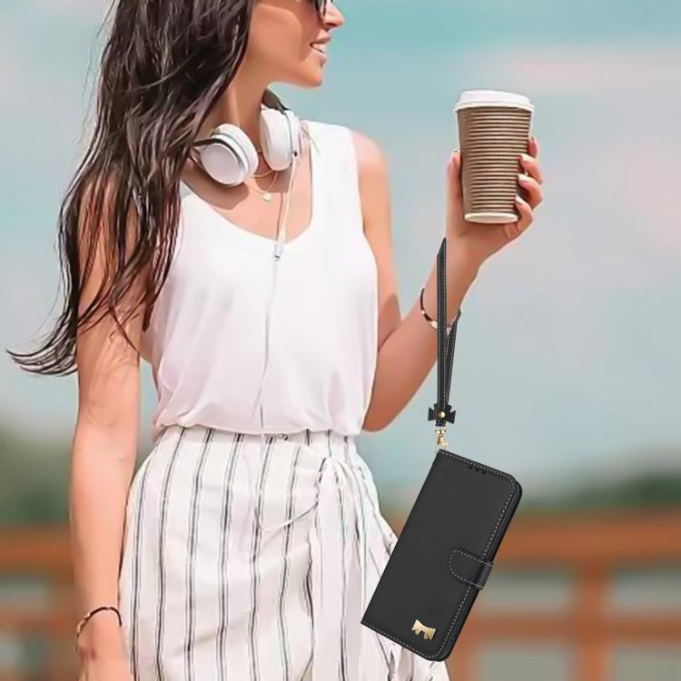 For Google Pixel 10 Pro XL / 9 Pro XL Metal Bow Leather Phone Case with Hand Strap(Black) - Google Cases by buy2fix | Online Shopping UK | buy2fix
