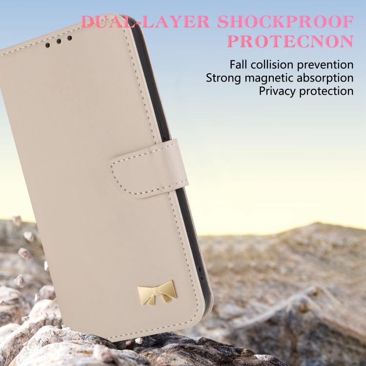 For Google Pixel 10 Pro XL / 9 Pro XL Metal Bow Leather Phone Case with Hand Strap(Apricot) - Google Cases by buy2fix | Online Shopping UK | buy2fix