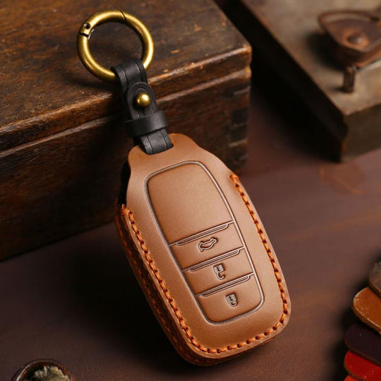 For Toyota Corolla 3-button B111 Crazy Horse Cowhide Car Key Protection Cover(Brown)