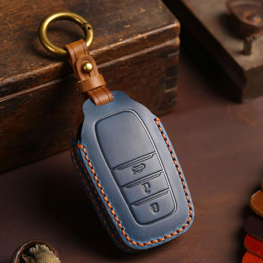 For Toyota Corolla 3-button B111 Crazy Horse Cowhide Car Key Protection Cover(Blue)
