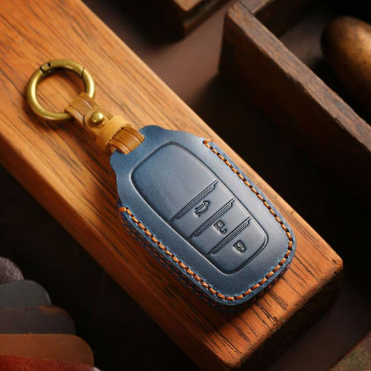 For Toyota Corolla 3-button B111 Crazy Horse Cowhide Car Key Protection Cover(Blue) - Car Key Cases by Hallmo | Online Shopping UK | buy2fix