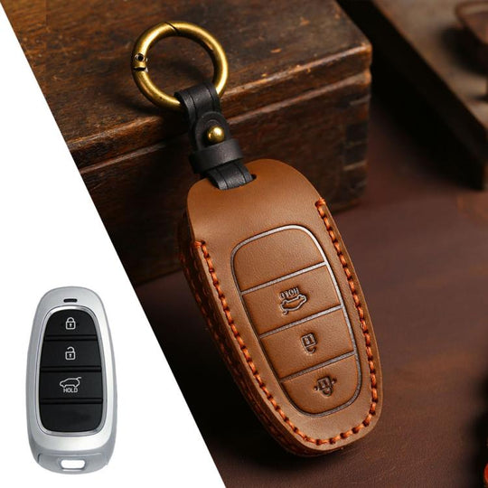 For Hyundai Staria / Sonata 3-button B121 Crazy Horse Cowhide Car Key Protection Cover(Brown)
