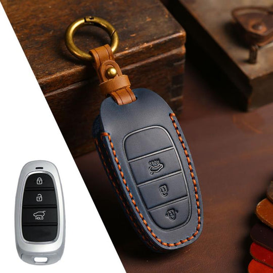 For Hyundai Staria / Sonata 3-button B121 Crazy Horse Cowhide Car Key Protection Cover(Blue)