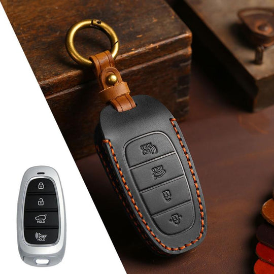 For Hyundai Staria / Sonata 4-button B122 Crazy Horse Cowhide Car Key Protection Cover(Black)